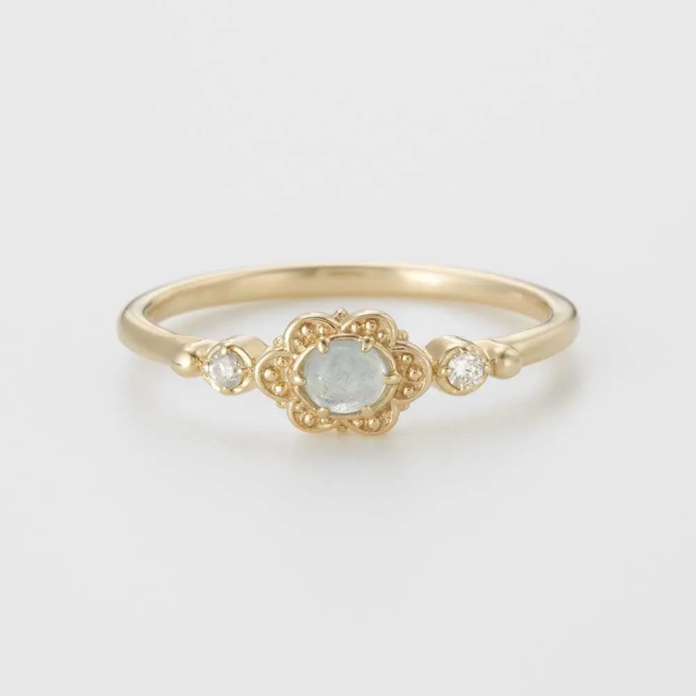 Minimalist Blue Sky Daisy Ring with Natural Aquamarine