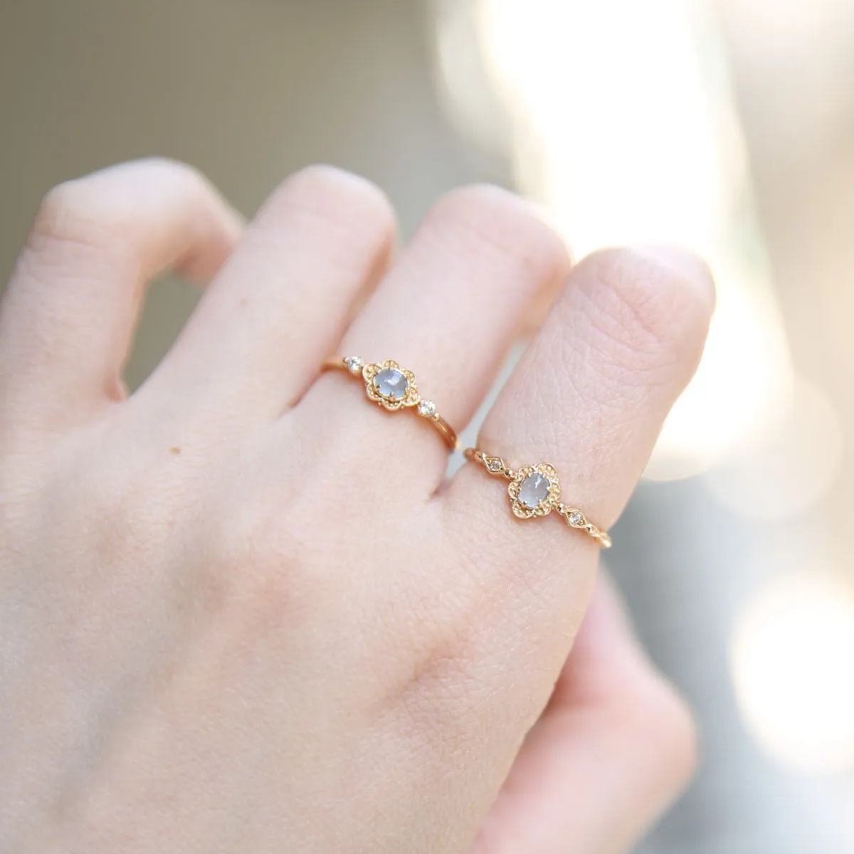 Minimalist Blue Sky Daisy Ring with Natural Aquamarine