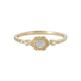 Minimalist Blue Sky Daisy Ring with Natural Aquamarine