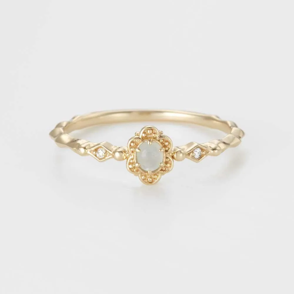 Minimalist Blue Sky Daisy Ring with Natural Aquamarine