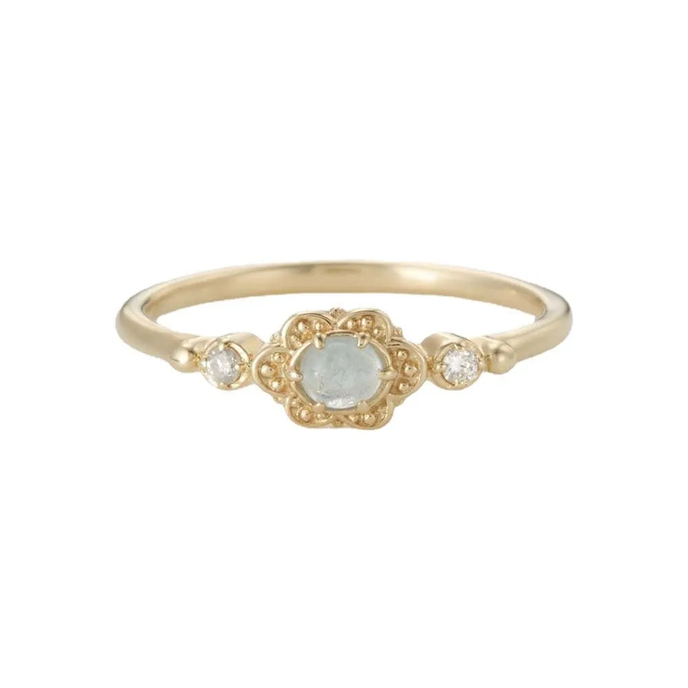 Minimalist Blue Sky Daisy Ring with Natural Aquamarine