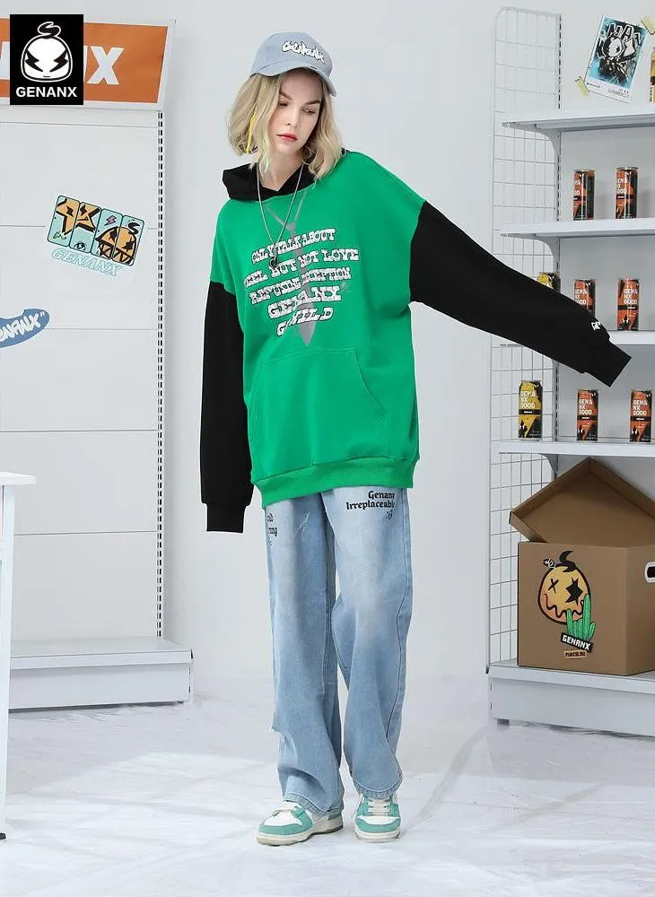 Minimalist Color Block Patchwork Letter Print Hoodies