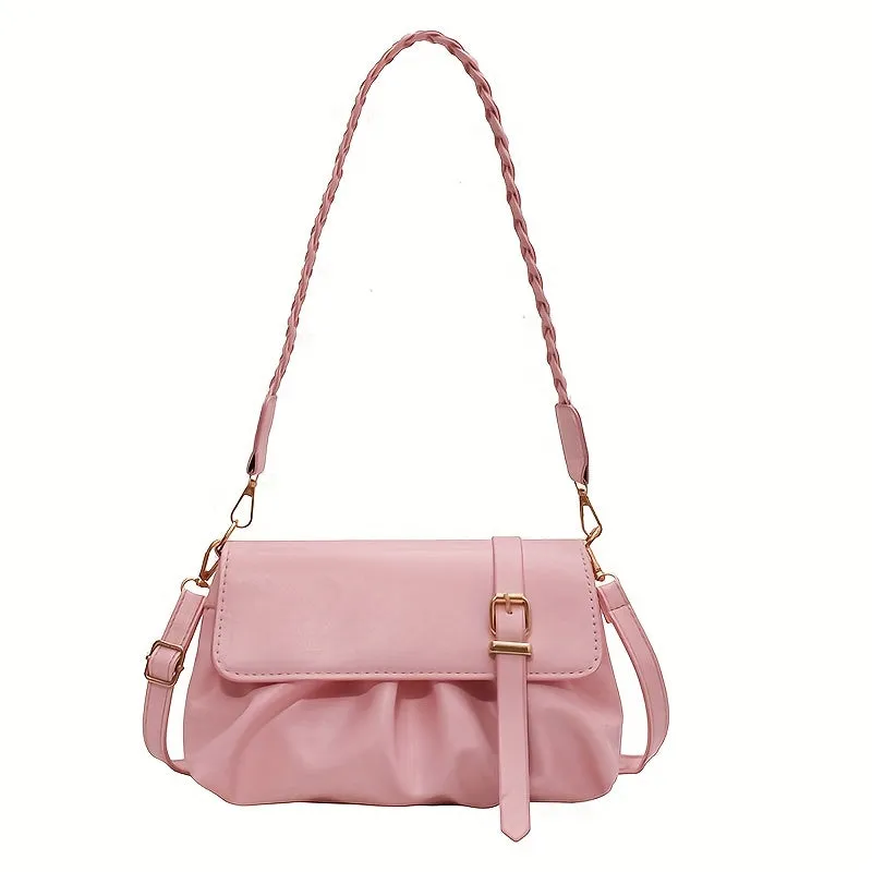 Minimalist Ruched Small Handbag Versatile Shoulder Bag, Wallet