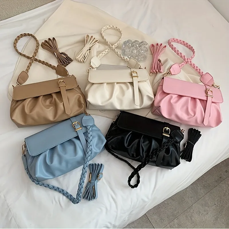 Minimalist Ruched Small Handbag Versatile Shoulder Bag, Wallet