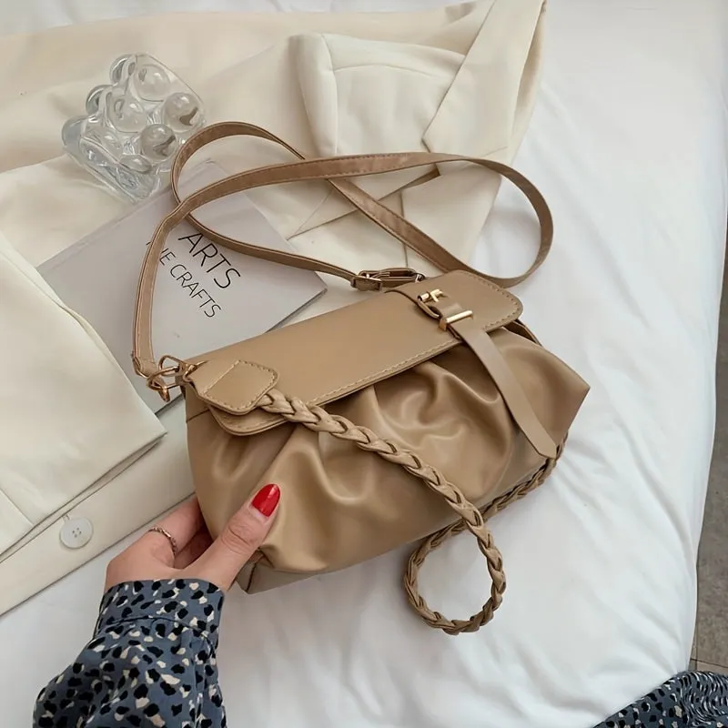 Minimalist Ruched Small Handbag Versatile Shoulder Bag, Wallet