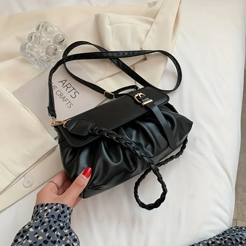Minimalist Ruched Small Handbag Versatile Shoulder Bag, Wallet