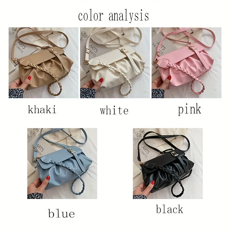 Minimalist Ruched Small Handbag Versatile Shoulder Bag, Wallet