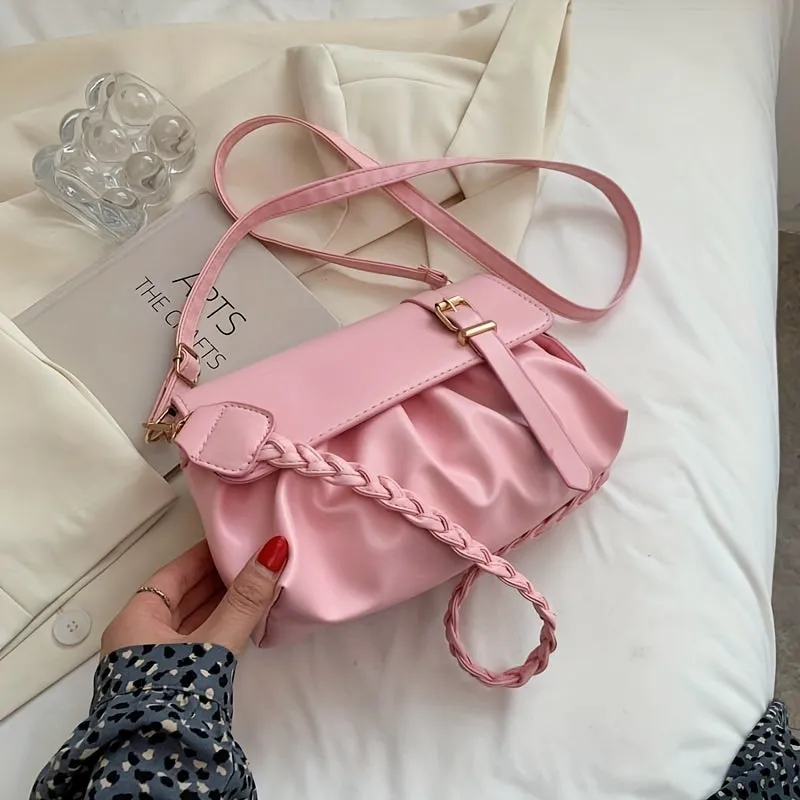 Minimalist Ruched Small Handbag Versatile Shoulder Bag, Wallet