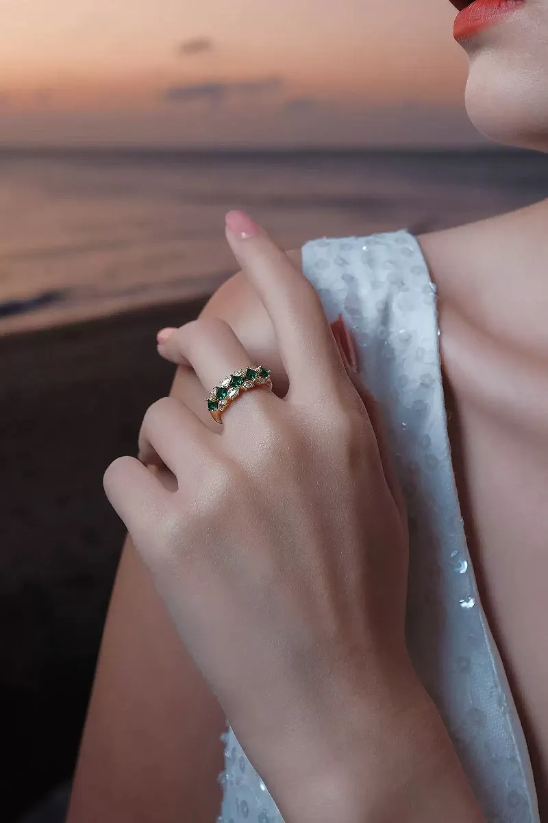 Moissanite & Green Spinel Half Eternity Ring in Gold Plated Sterling Silver