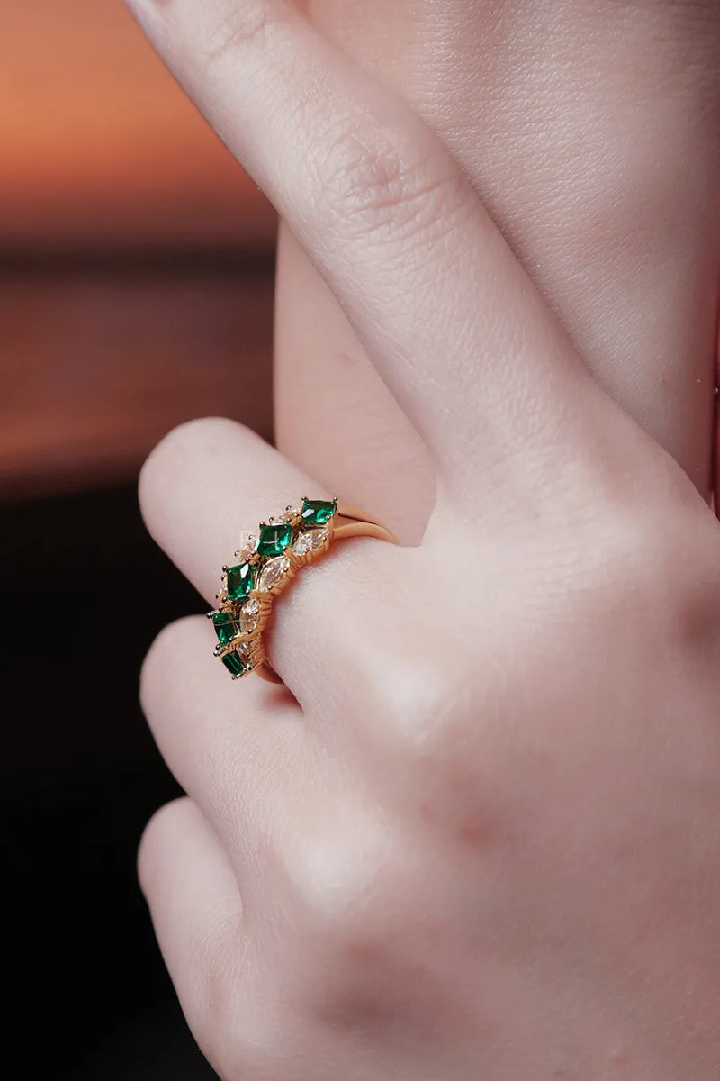 Moissanite & Green Spinel Half Eternity Ring in Gold Plated Sterling Silver