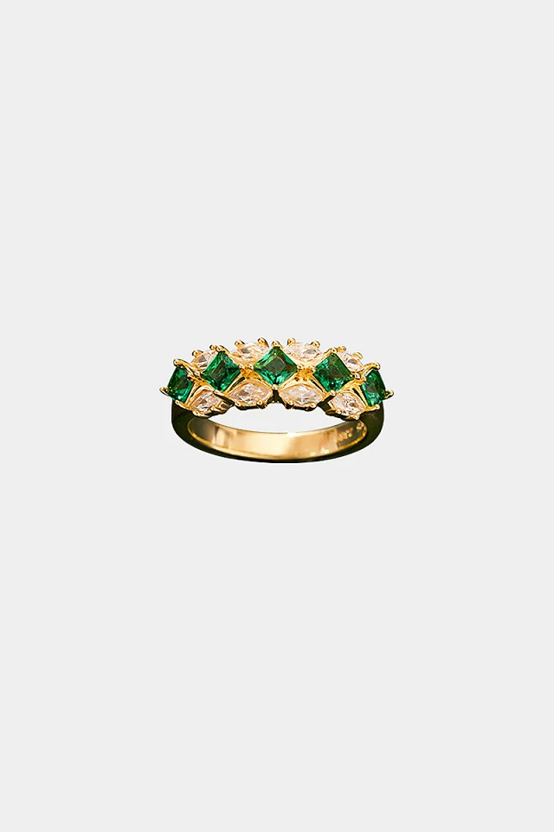 Moissanite & Green Spinel Half Eternity Ring in Gold Plated Sterling Silver