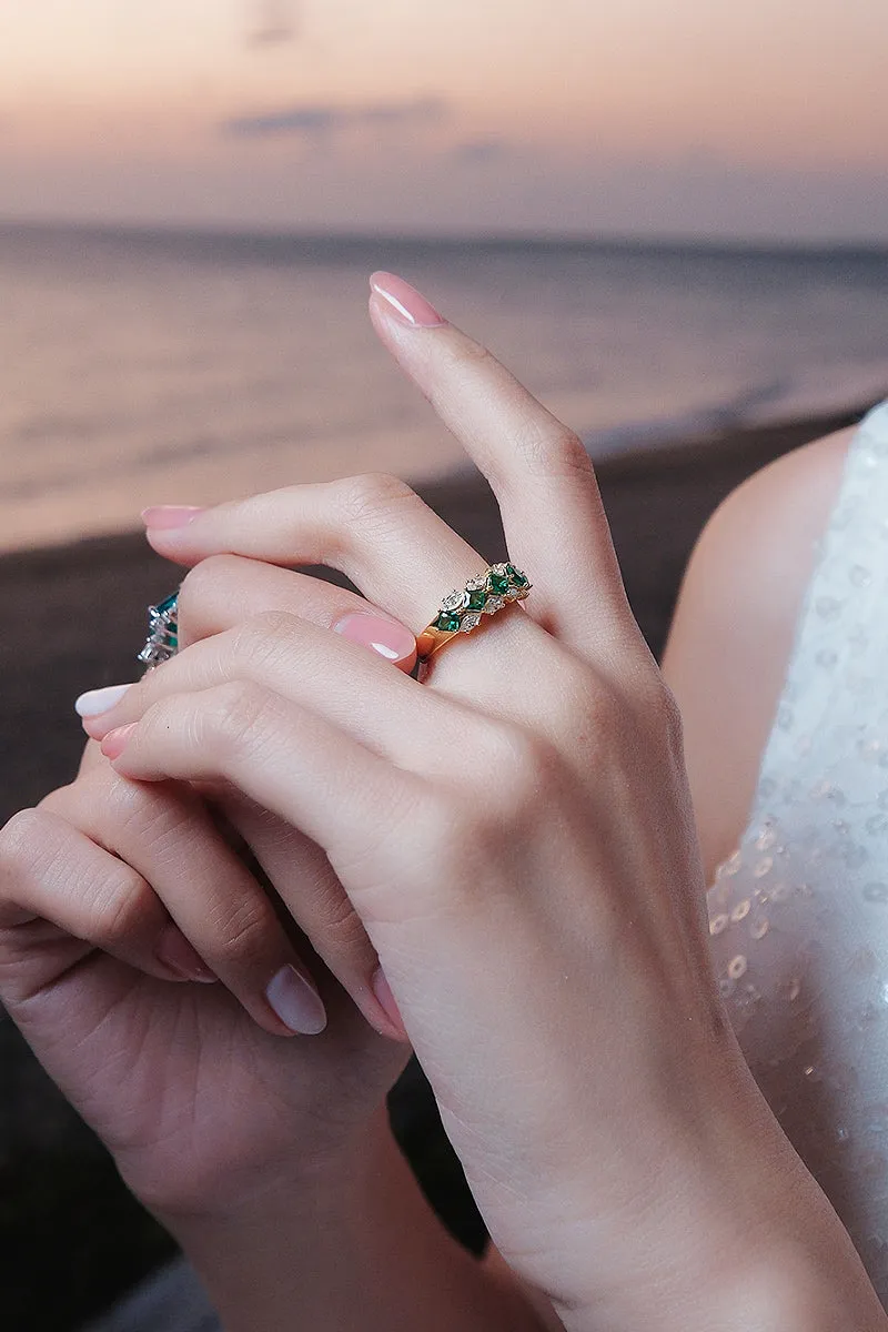 Moissanite & Green Spinel Half Eternity Ring in Gold Plated Sterling Silver