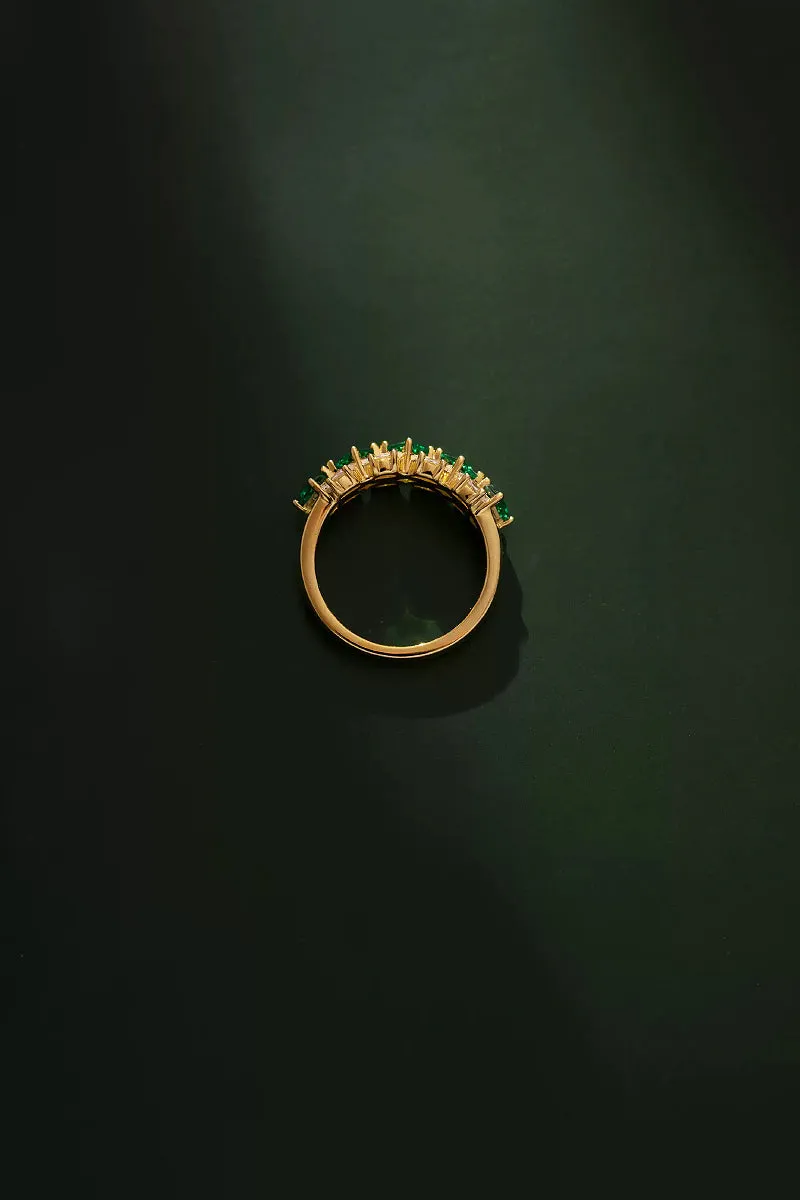 Moissanite & Green Spinel Half Eternity Ring in Gold Plated Sterling Silver