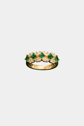 Moissanite & Green Spinel Half Eternity Ring in Gold Plated Sterling Silver