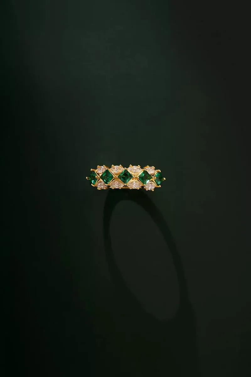 Moissanite & Green Spinel Half Eternity Ring in Gold Plated Sterling Silver