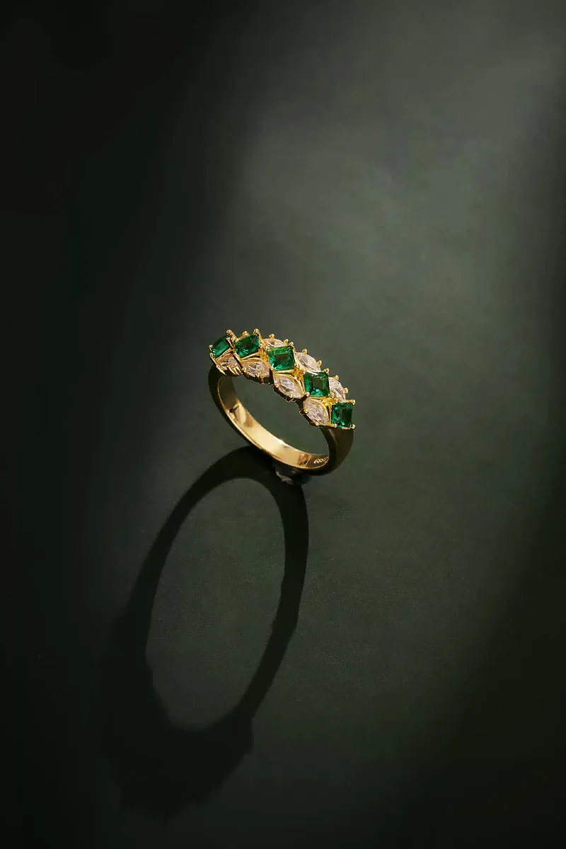 Moissanite & Green Spinel Half Eternity Ring in Gold Plated Sterling Silver