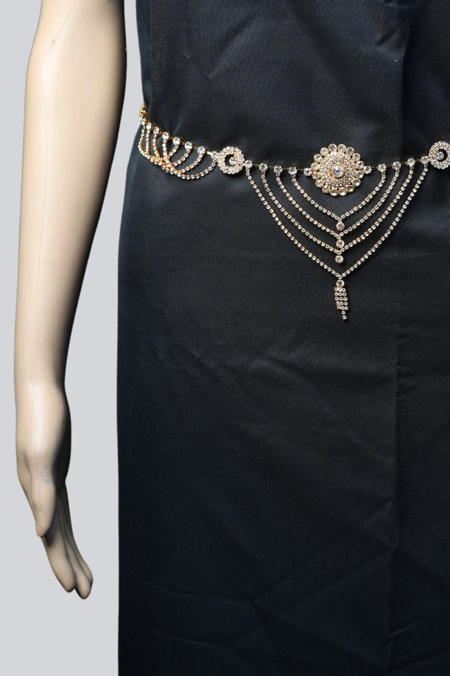 Multi-Layer Sparkling Hip Chain - Durable Gold with Gleaming White Stones