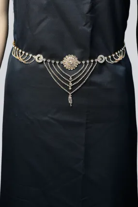 Multi-Layer Sparkling Hip Chain - Durable Gold with Gleaming White Stones