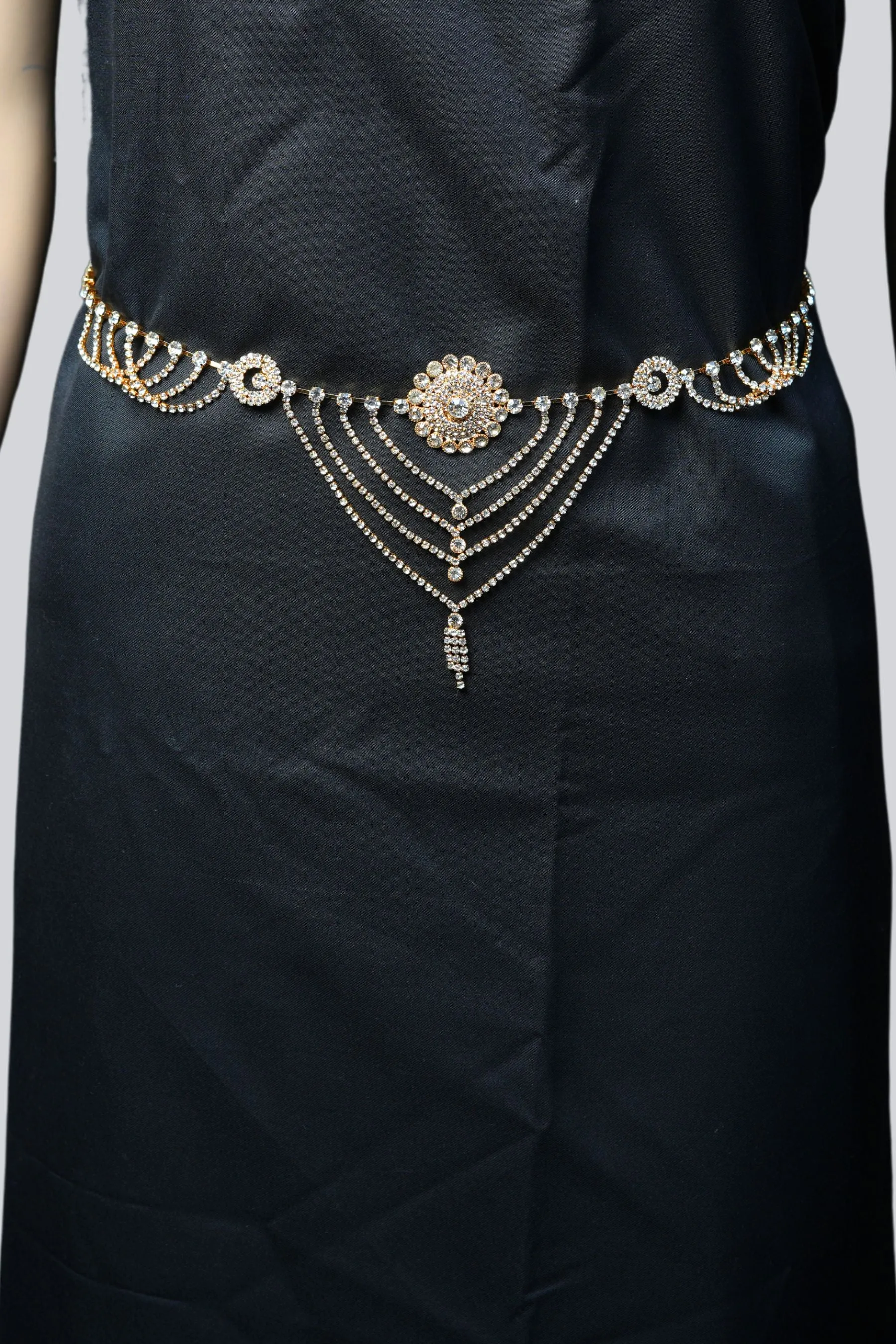 Multi-Layer Sparkling Hip Chain - Durable Gold with Gleaming White Stones
