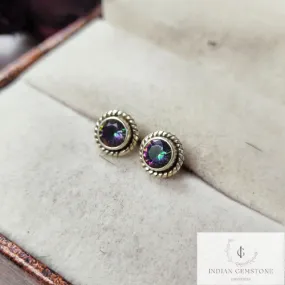 Mystic Topaz Stud Earring, Boho Earring, 925 Sterling Silver Earring, Handmade Stud, Gift For Her, Topaz Jewelry, Gift For Wife, Gift Idea