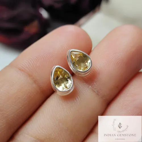 Natural Citrine Stud Earring, Handmade Pear Shape Stud Earring, 925 Sterling Silver Jewelry, Citrine Post Earring, Stacking Earring, Gift
