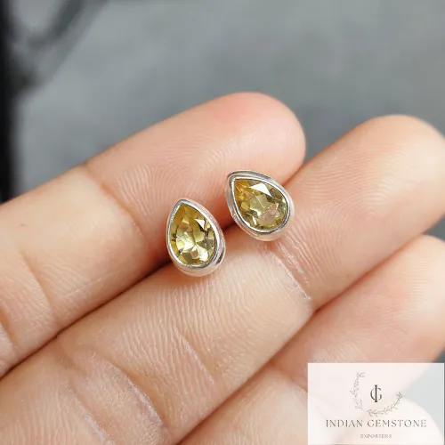 Natural Citrine Stud Earring, Handmade Pear Shape Stud Earring, 925 Sterling Silver Jewelry, Citrine Post Earring, Stacking Earring, Gift