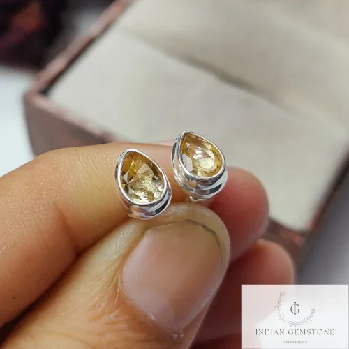 Natural Citrine Stud Earring, Handmade Pear Shape Stud Earring, 925 Sterling Silver Jewelry, Citrine Post Earring, Stacking Earring, Gift
