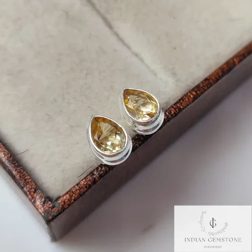 Natural Citrine Stud Earring, Handmade Pear Shape Stud Earring, 925 Sterling Silver Jewelry, Citrine Post Earring, Stacking Earring, Gift