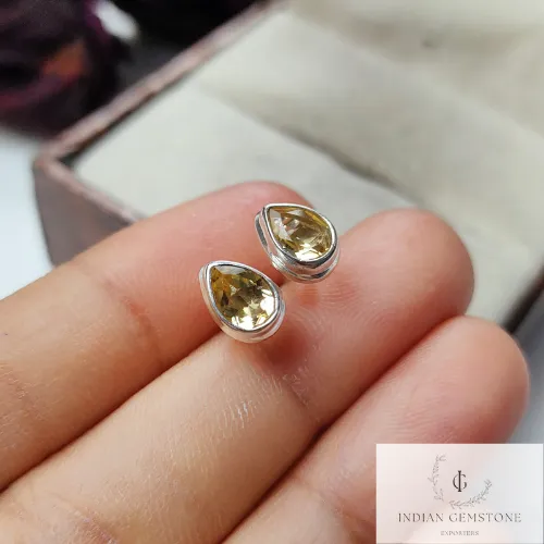 Natural Citrine Stud Earring, Handmade Pear Shape Stud Earring, 925 Sterling Silver Jewelry, Citrine Post Earring, Stacking Earring, Gift