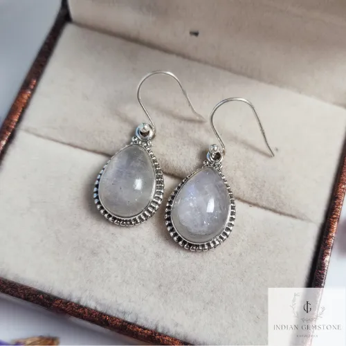Natural Rainbow Moonstone Earring, Blue Fire Gemstone Fashion Earring, 925 Sterling Silver Dainty Earrings, Gift for Her, June Birthstone