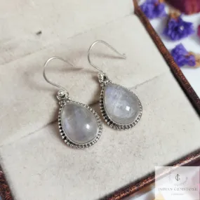 Natural Rainbow Moonstone Earring, Blue Fire Gemstone Fashion Earring, 925 Sterling Silver Dainty Earrings, Gift for Her, June Birthstone