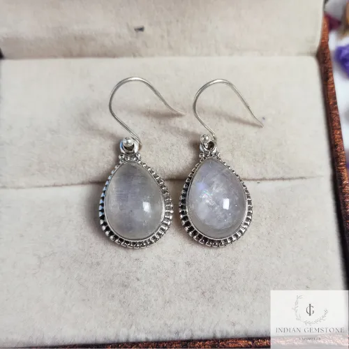 Natural Rainbow Moonstone Earring, Blue Fire Gemstone Fashion Earring, 925 Sterling Silver Dainty Earrings, Gift for Her, June Birthstone