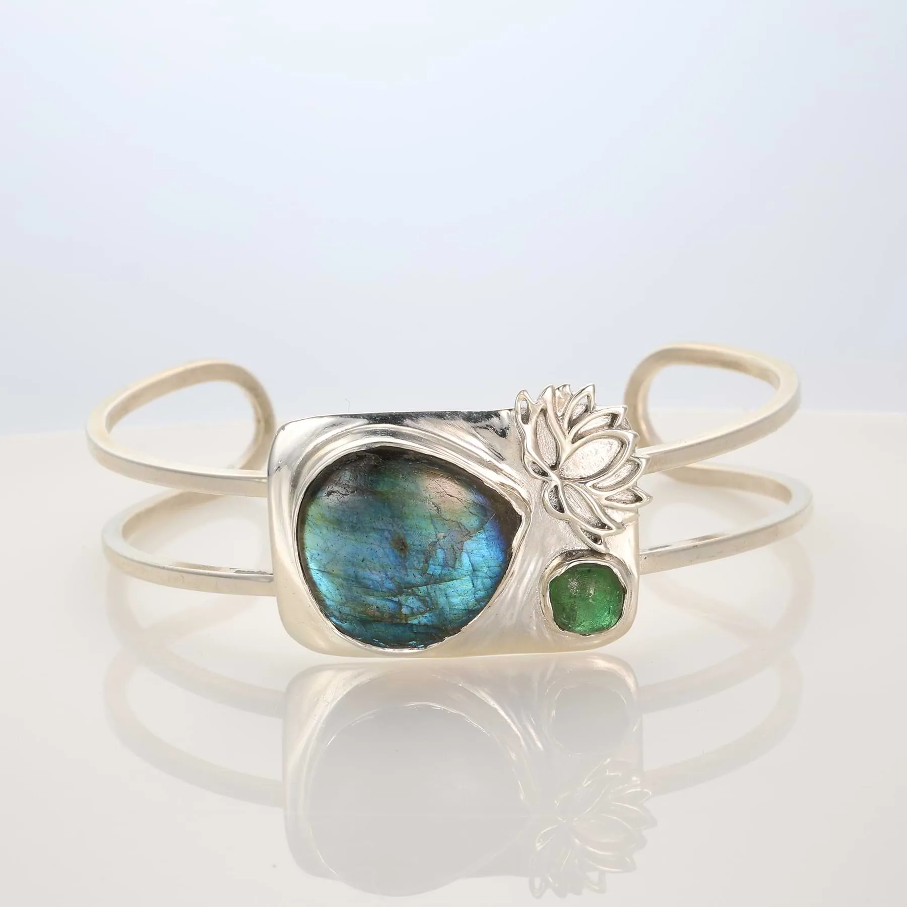 Northern Light - Labradorite & Tourmaline Silver Double Bangle Bracelet