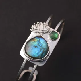 Northern Light - Labradorite & Tourmaline Silver Double Bangle Bracelet