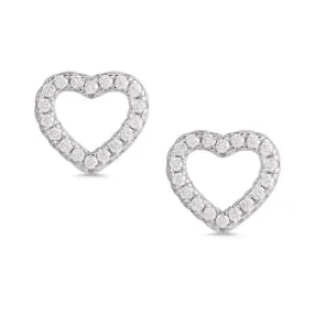 Open Heart CZ Stud Earrings - Sterling Silver