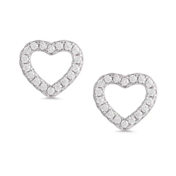 Open Heart CZ Stud Earrings - Sterling Silver