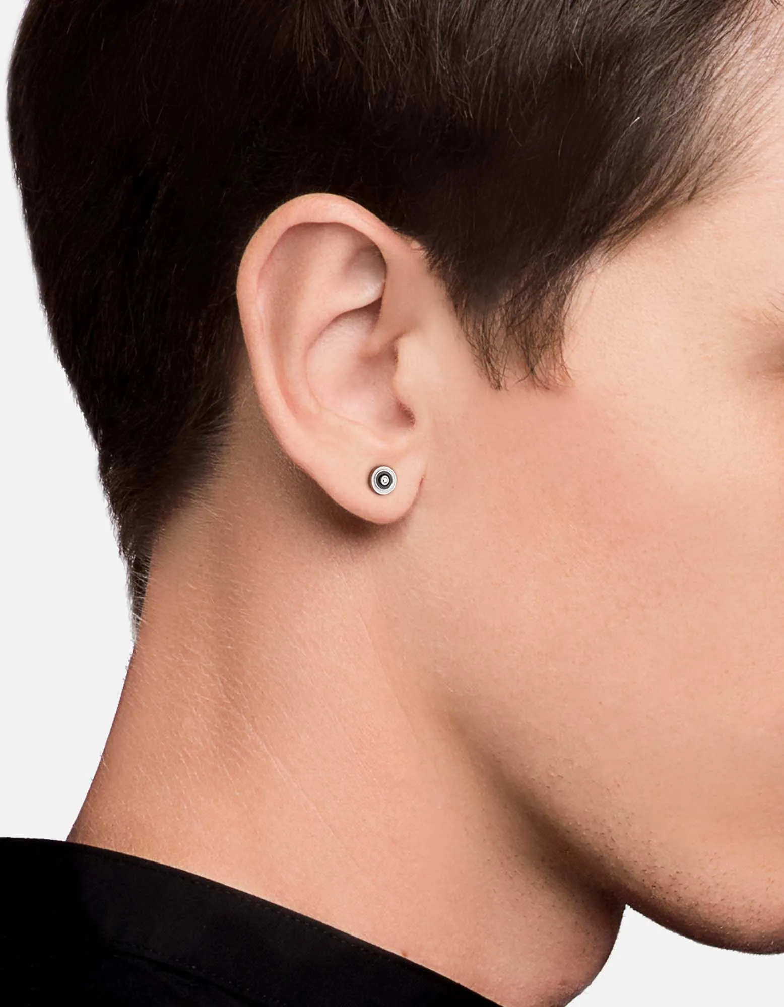Opus Sapphire Stud Earring, Sterling Silver/Black