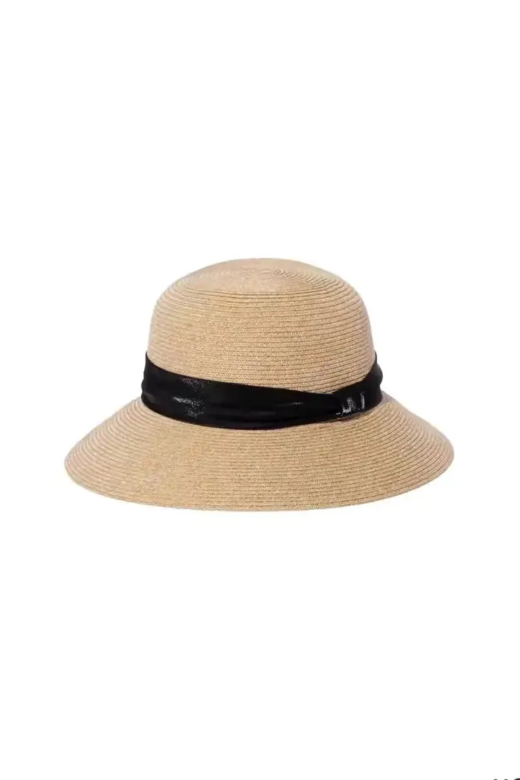 Packable Summer Cloche Hat with Velvet Ribbon