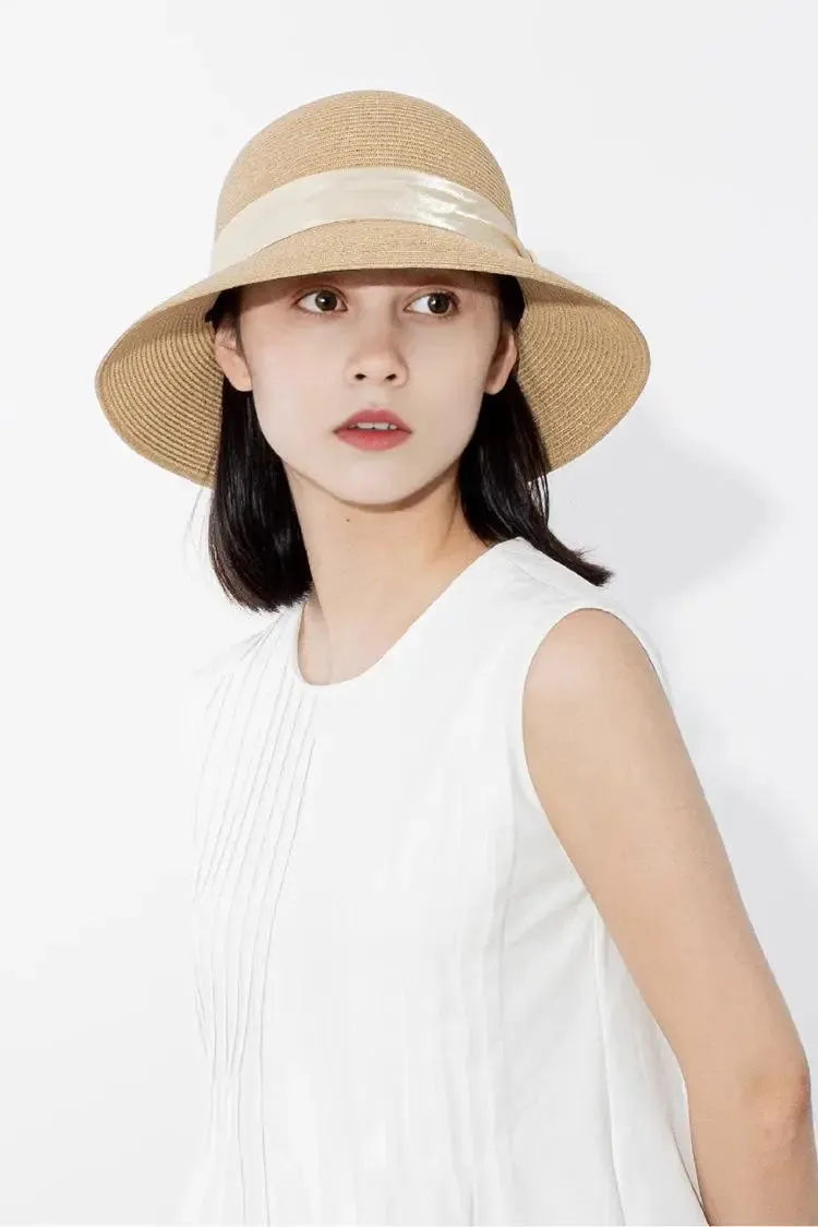 Packable Summer Cloche Hat with Velvet Ribbon