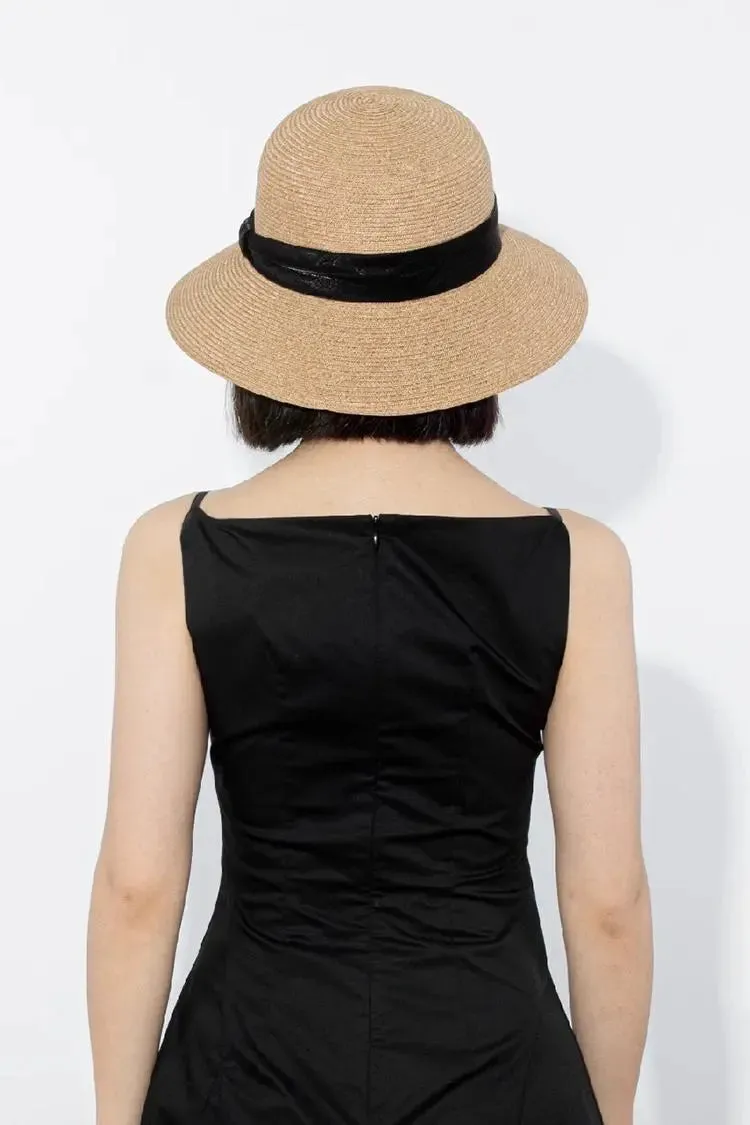 Packable Summer Cloche Hat with Velvet Ribbon