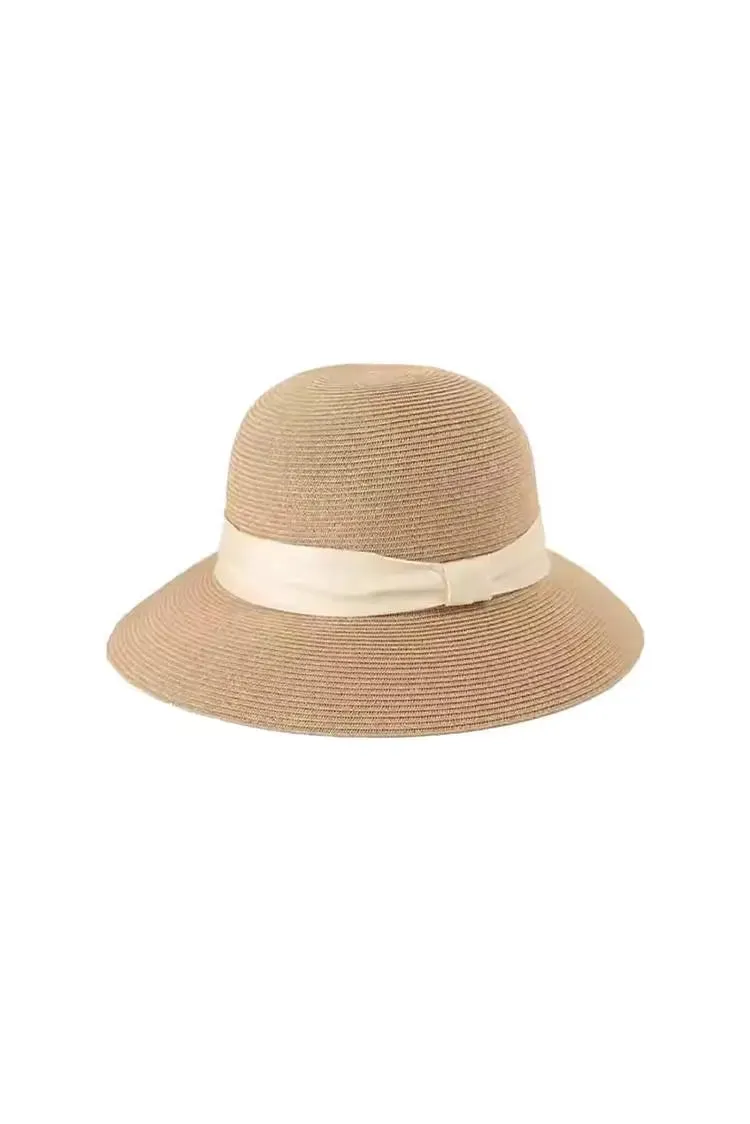 Packable Summer Cloche Hat with Velvet Ribbon
