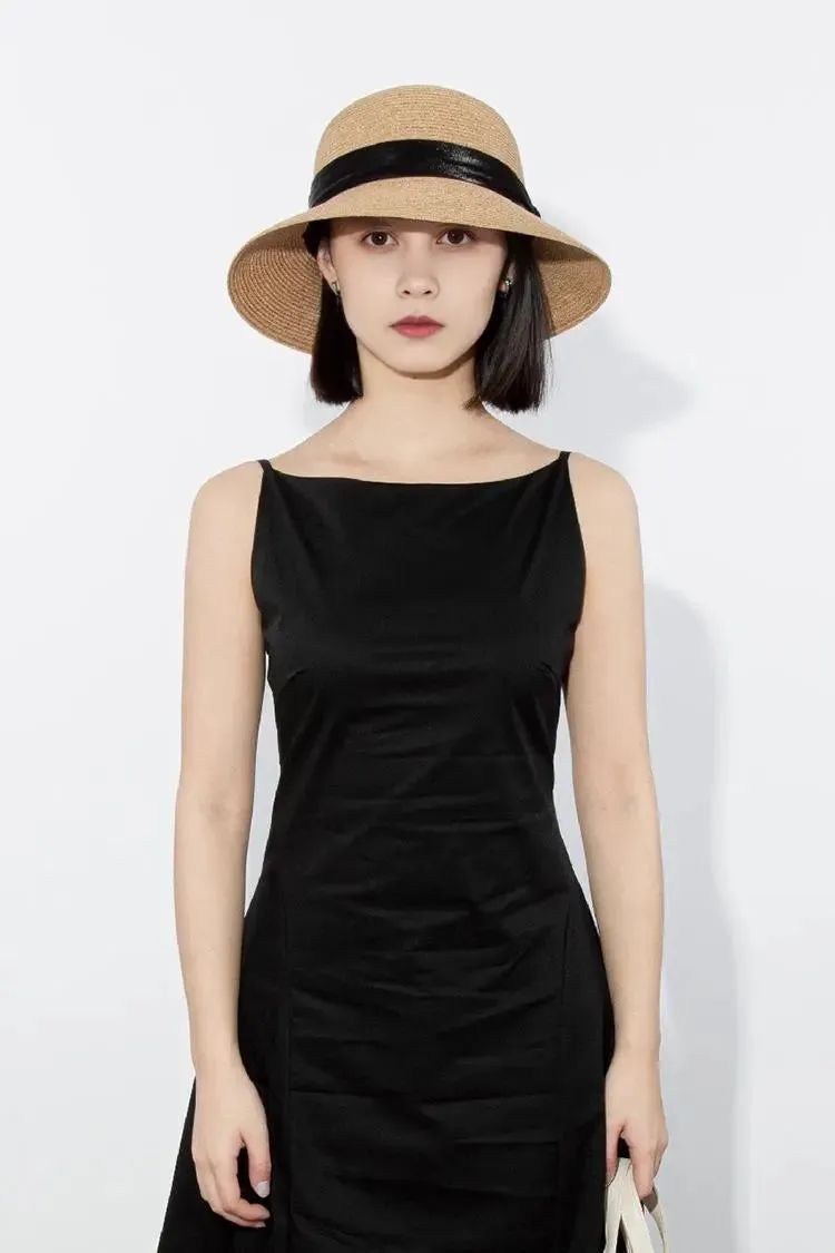 Packable Summer Cloche Hat with Velvet Ribbon