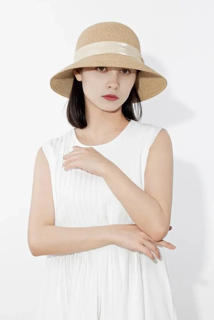 Packable Summer Cloche Hat with Velvet Ribbon