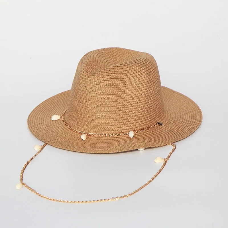 Panama Hats for Women - Fashion Shell Beach Hats - Boat Sun Hats - Ladies Summer Vacation with Chain