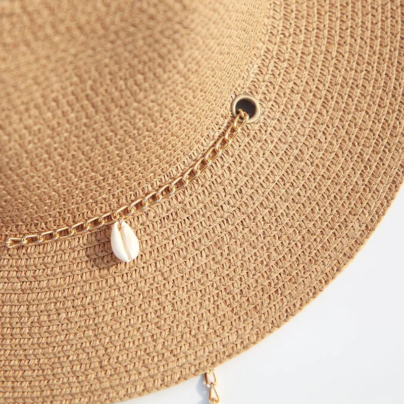 Panama Hats for Women - Fashion Shell Beach Hats - Boat Sun Hats - Ladies Summer Vacation with Chain
