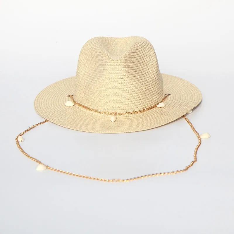 Panama Hats for Women - Fashion Shell Beach Hats - Boat Sun Hats - Ladies Summer Vacation with Chain