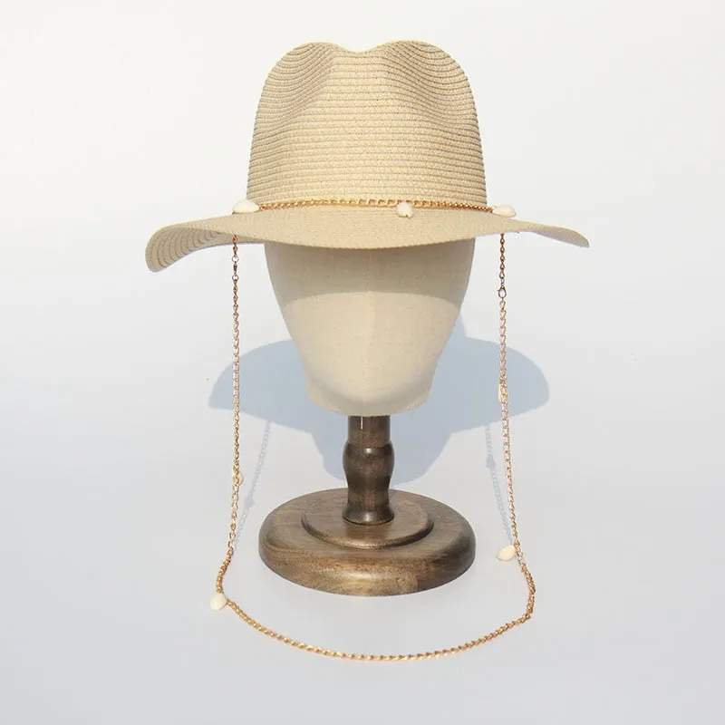Panama Hats for Women - Fashion Shell Beach Hats - Boat Sun Hats - Ladies Summer Vacation with Chain