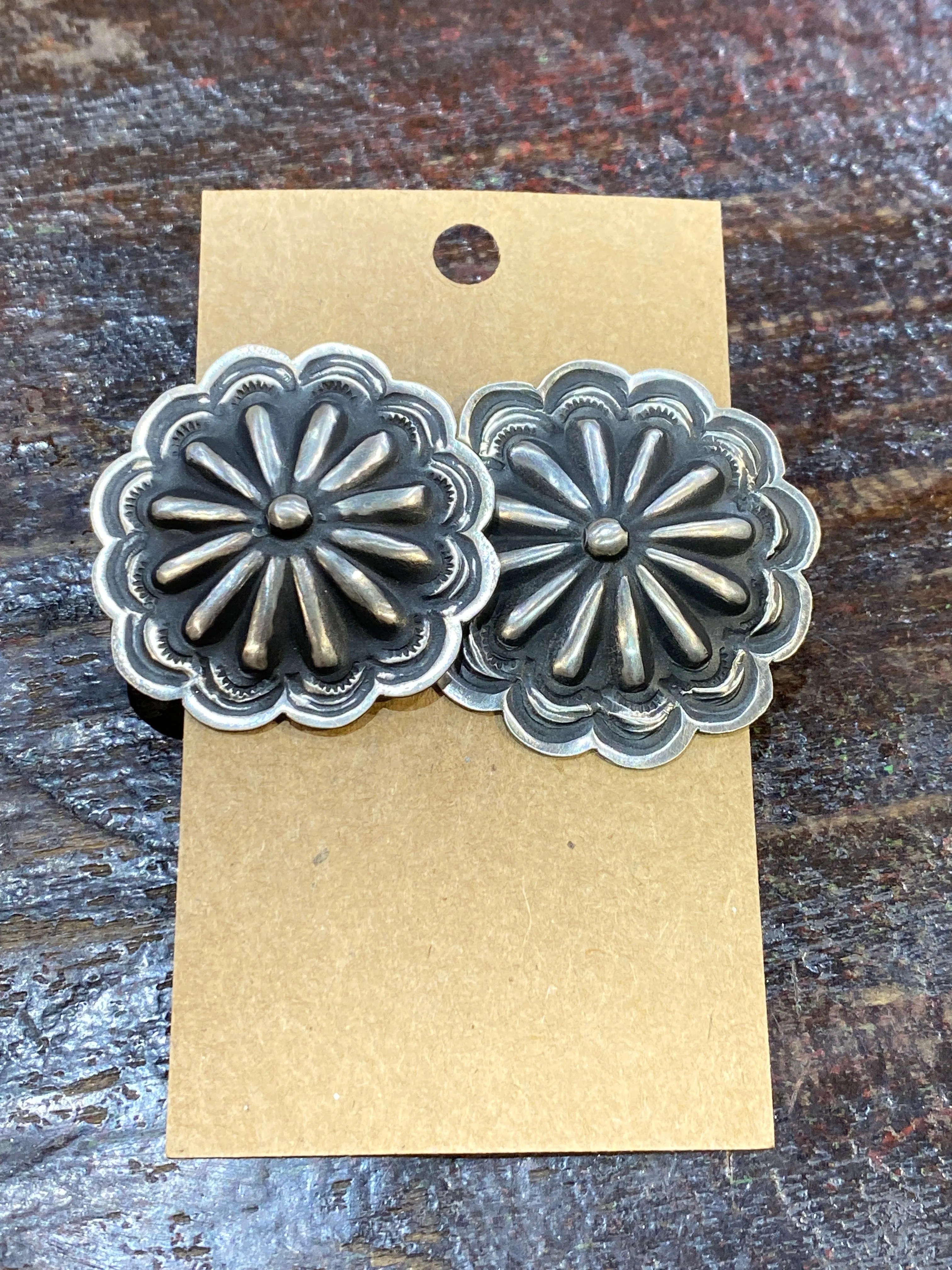 Panamint Sterling Scalloped Concho Earrings - 1.5"