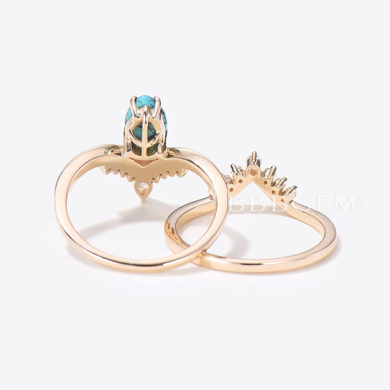 Pear Shaped Turquoise Engagement Ring Rose Gold Diamond Wedding Set