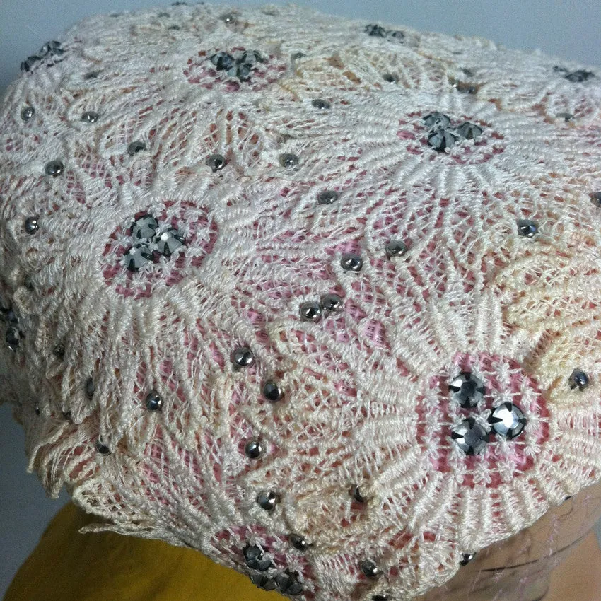 Pink Lace Rhinestone Trimmed Hat w/ Veil circa 1950s